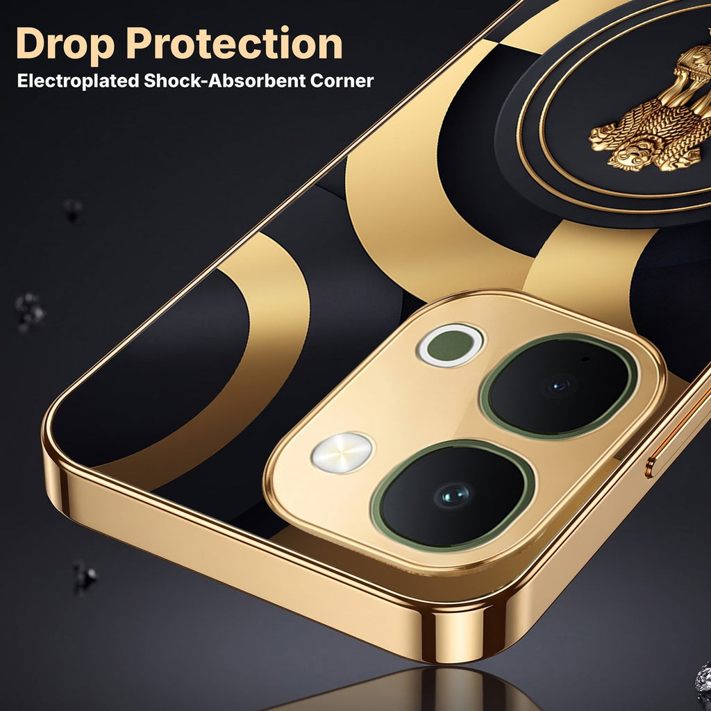 Vivo Y51 Pro 5G Royal Emblem Gold Electroplated Glass Phone Back Case