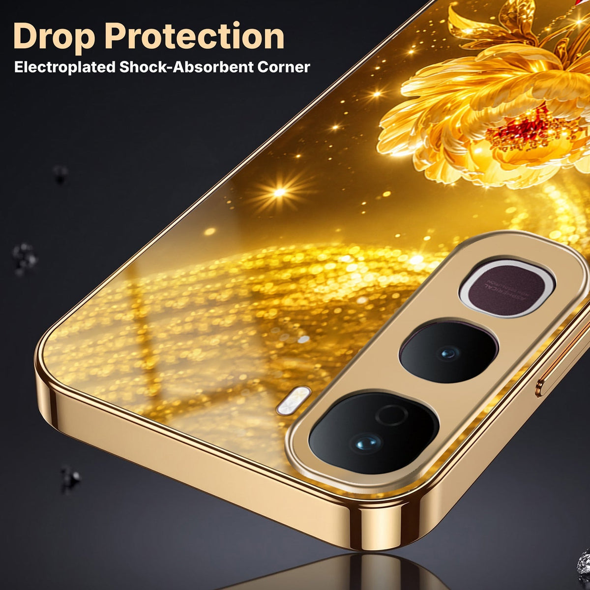 Vivo Y400 Pro 5G Golden Rose Elegance Gold Electroplated Glass Phone Back Case