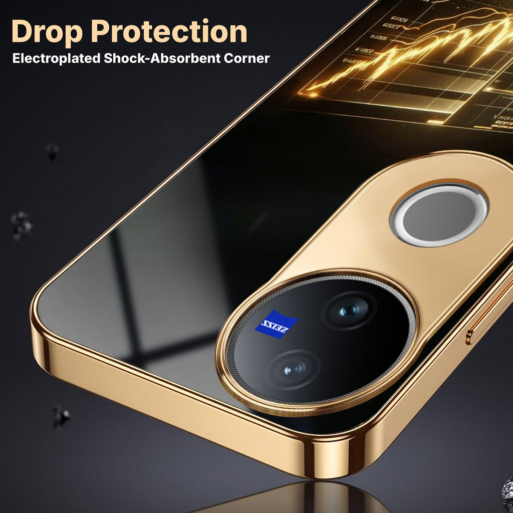 Vivo V50 5G Luxury Wealth Trader Gold Electroplated Glass Case