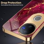 Vivo V50 5G Luxury Crimson Gold Marble Electroplated Glass Case