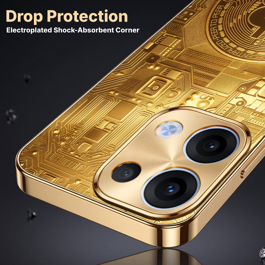 Oppo Reno 13 5G Bitcoin Gold Electroplated Glass Phone Back Case