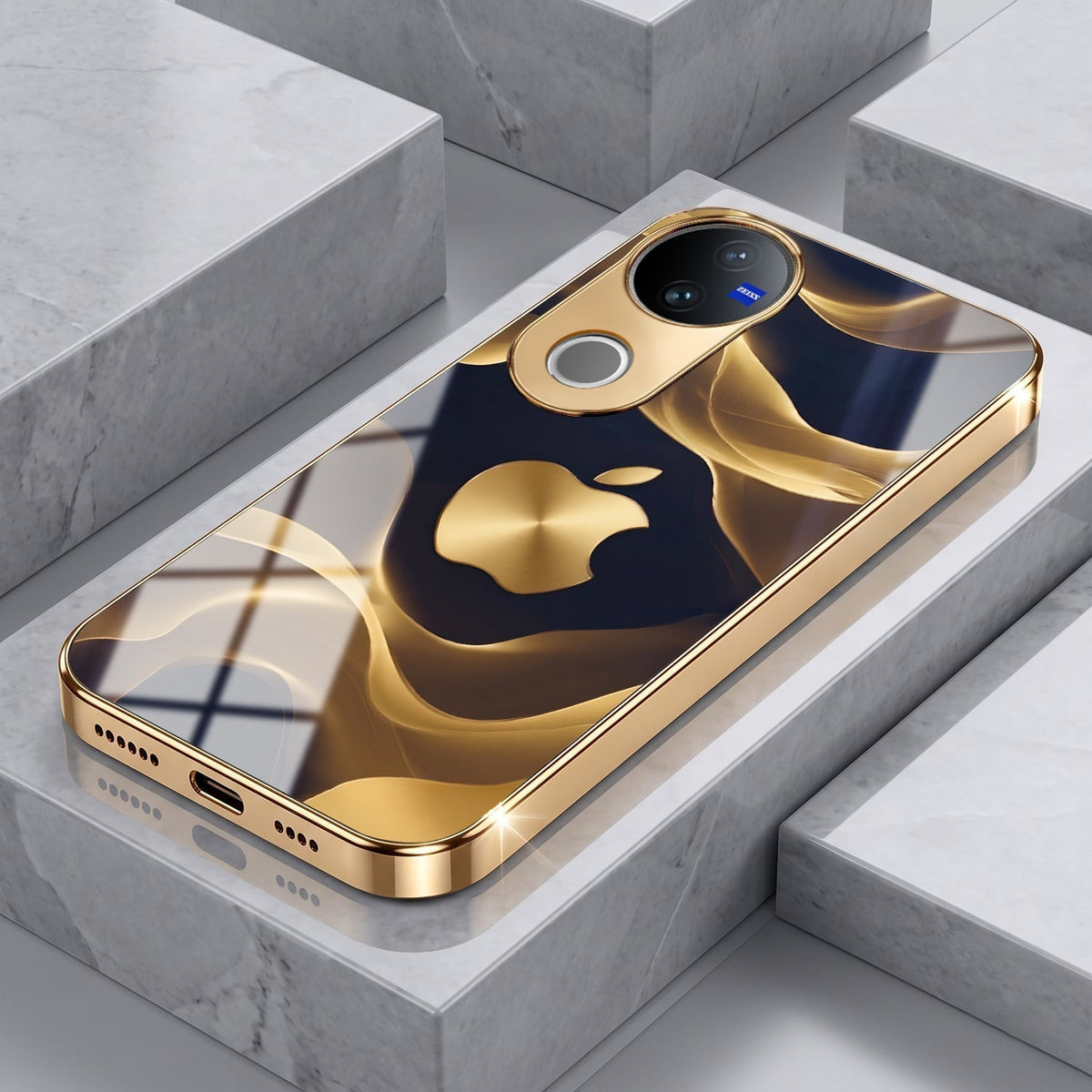 Vivo T4R 5G Luxury Wave Gold Electroplated Glass Phone Back Case