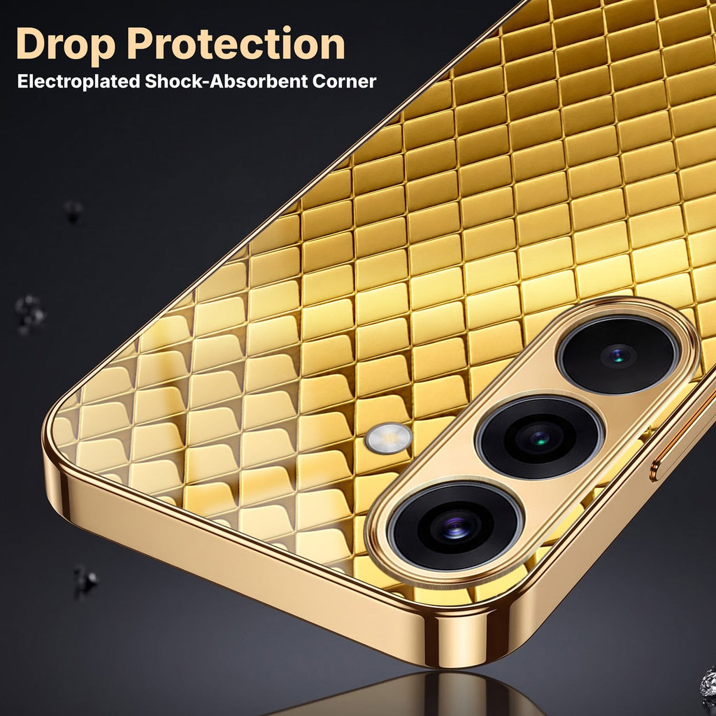 Samsung Galaxy A56 5G Golden Criss Cross Gold Electroplated Glass Phone Back Case