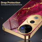 Vivo V40 Pro 5G Luxury Crimson Gold Marble Electroplated Glass Case