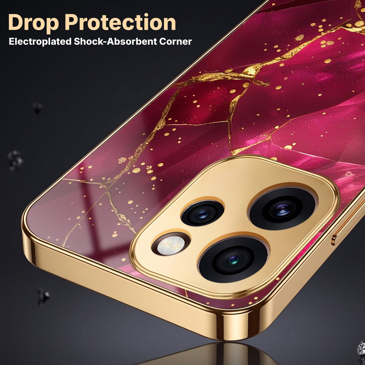 Oppo Reno 15 Mini 5G Luxury Crimson Gold Marble Electroplated Glass Case