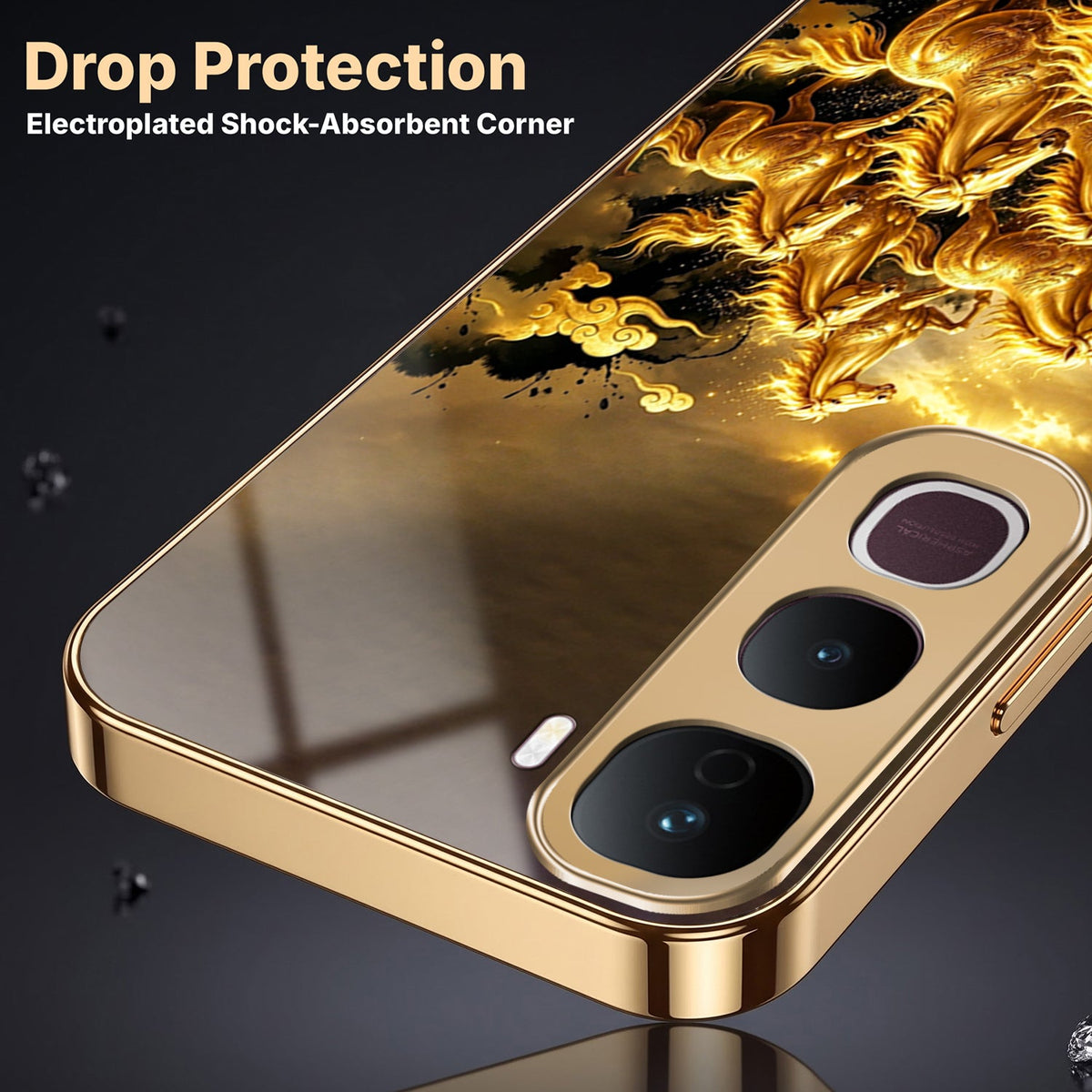 Vivo Y400 Pro 5G Horses Royal Glory Gold Electroplated Glass Phone Back Case