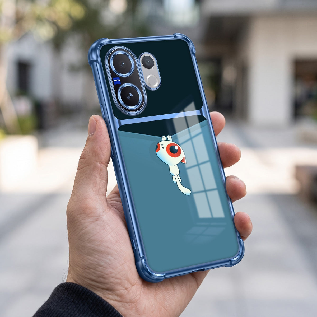 Vivo V60 5G Cute Cyclops Monster Dual-Tone Transparent Blue Airbags Case