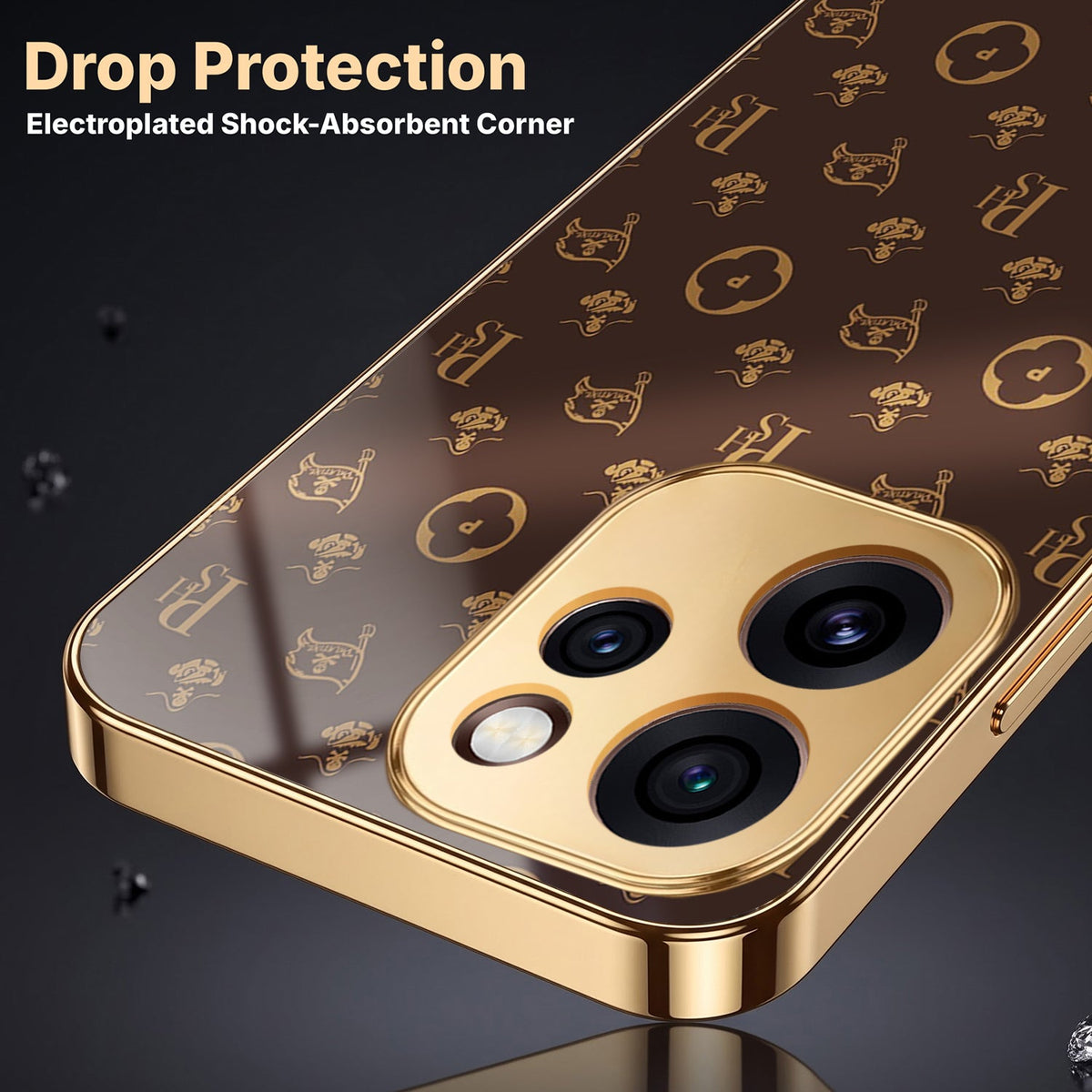 Oppo Reno 15 Mini 5G Luxury Monogram Brown Electroplated Gold Glass Case