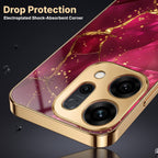 Oppo Reno 14 5G Luxury Crimson Gold Marble Electroplated Glass Case
