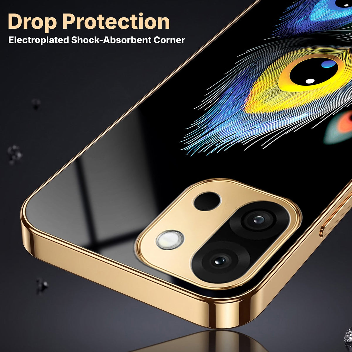 OnePlus 13s 5G Multi-Feather Peacock Gold Electroplated Glass Phone Back Case