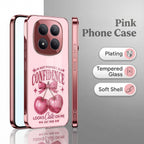 Redmi Note 15 Pro+ 5G Luxury Cherry Bow Pink Electroplated Glass Phone Back Case