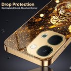 Vivo T5X 5G Luxury Tiger Gold Electroplated Glass Phone Back Case