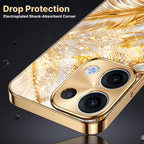 Oppo Reno 13 5G Golden Feather Marble Gold Electroplated Glass Phone Back Case