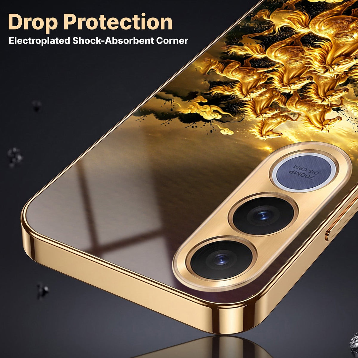 Vivo V70 FE 5G Horses Royal Glory Gold Electroplated Glass Phone Back Case