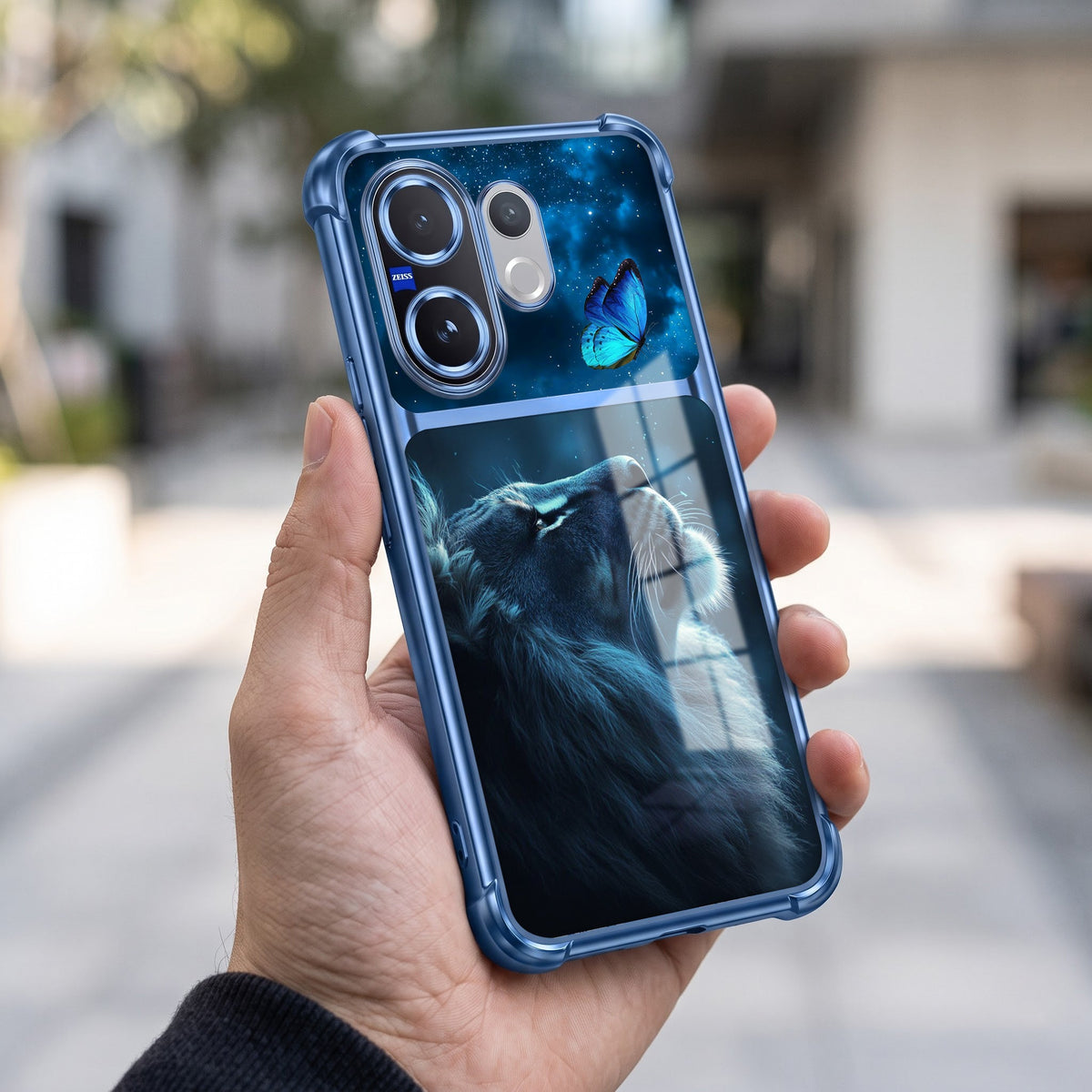 Vivo V60 5G Mystic Lion Butterfly Dual-Tone Transparent Blue Airbags Case