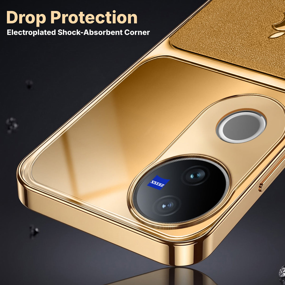 Vivo T4R 5G Royal Touch Apple Gold Electroplated Glass Phone Back Case