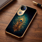 Vivo T4R 5G Golden Peacock Feather Gold Electroplated Glass Phone Back Case