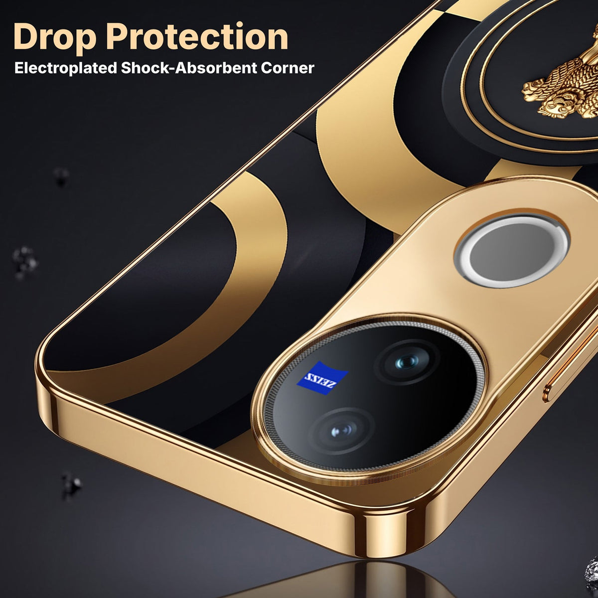 Vivo T4R 5G Royal Emblem Gold Electroplated Glass Phone Back Case