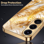 Samsung Galaxy A56 5G Golden Feather Marble Gold Electroplated Glass Phone Back Case
