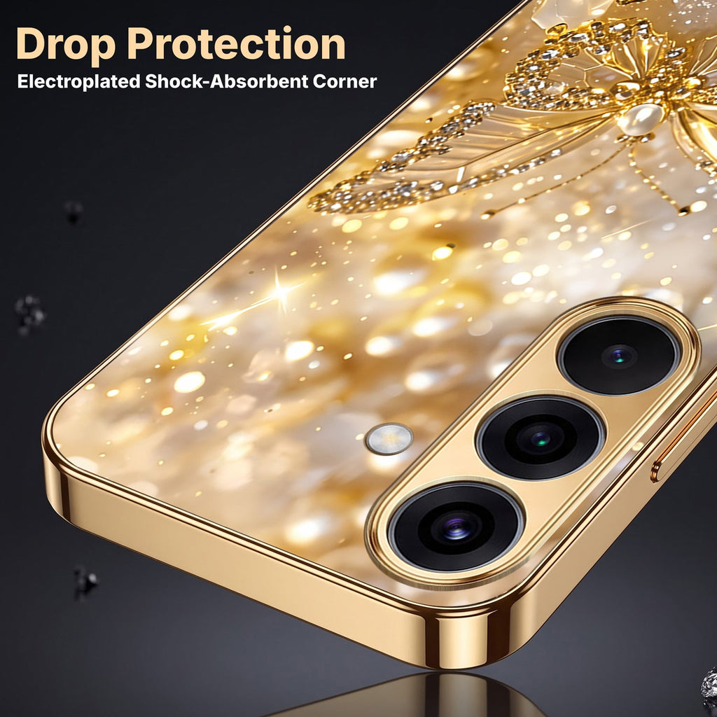 Samsung Galaxy A56 5G Golden Butterfly Gold Electroplated Glass Phone Back Case