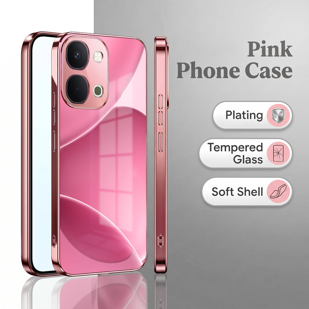 Vivo T5x 5G Luxury Glossy Wave Pink Electroplated Glass Phone Back Case