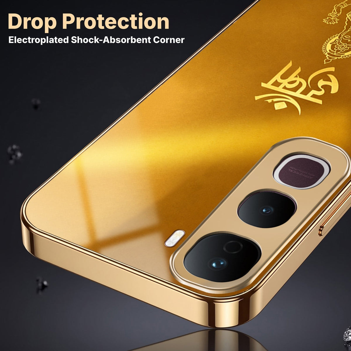 Vivo Y400 Pro 5G Shree Lakshmi Divine Gold Electroplated Glass Phone Back Case