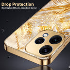Oppo Reno 15 5G Golden Feather Marble Gold Electroplated Glass Phone Back Case
