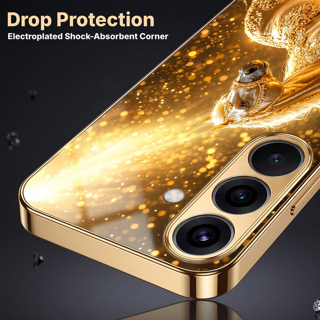 Samsung Galaxy A56 5G Golden Horse Sparkle Gold Electroplated Glass Phone Back Case