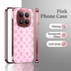 Redmi Note 15 Pro+ 5G Luxury Monogram Pink Electroplated Glass Phone Back Case