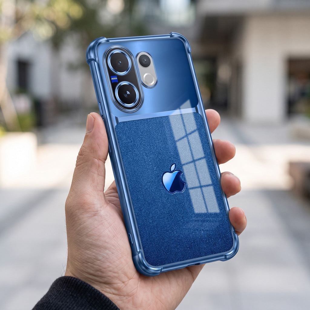 Vivo V60 5G Apple Blue Glitter Dual-Tone Transparent Blue Airbags Case