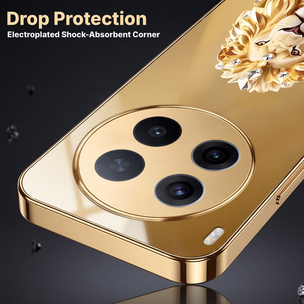 Vivo X300 Pro 5G Luxury Lion Gold Electroplated Glass Phone Back Case