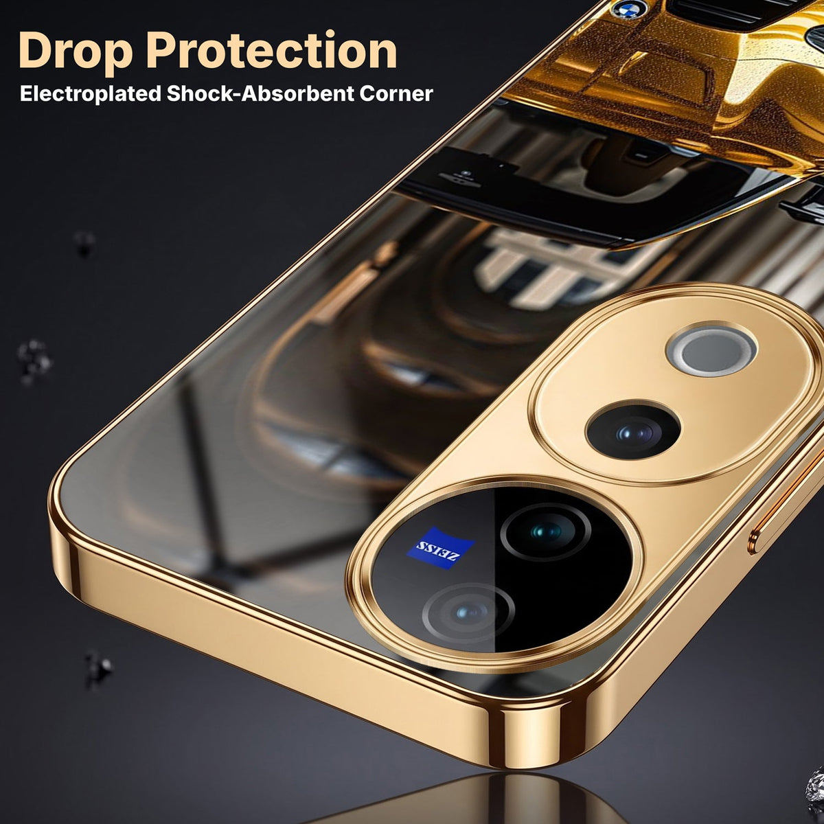 Vivo V40 Pro 5G Golden BMW Gold Electroplated Glass Phone Back Case