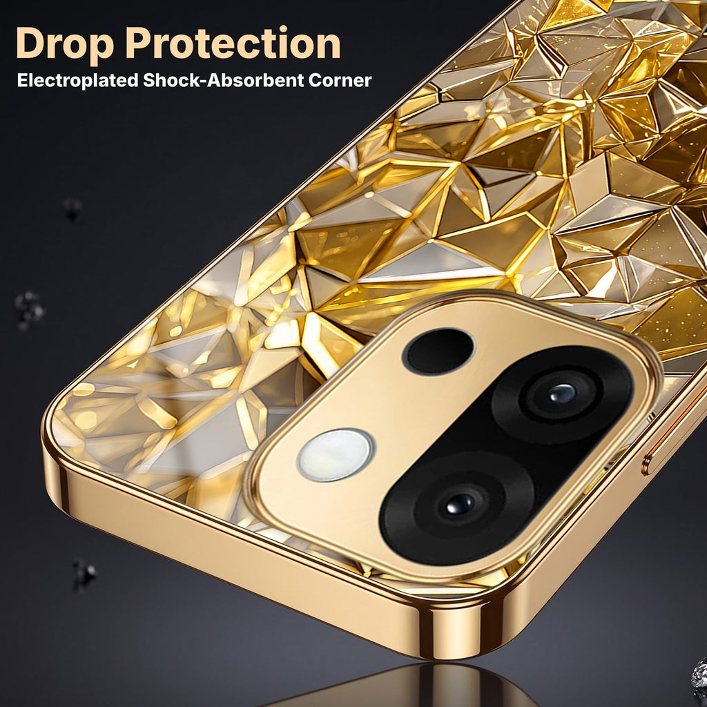 OnePlus 13s 5G Golden Diamond Shatter Gold Electroplated Glass Phone Back Case