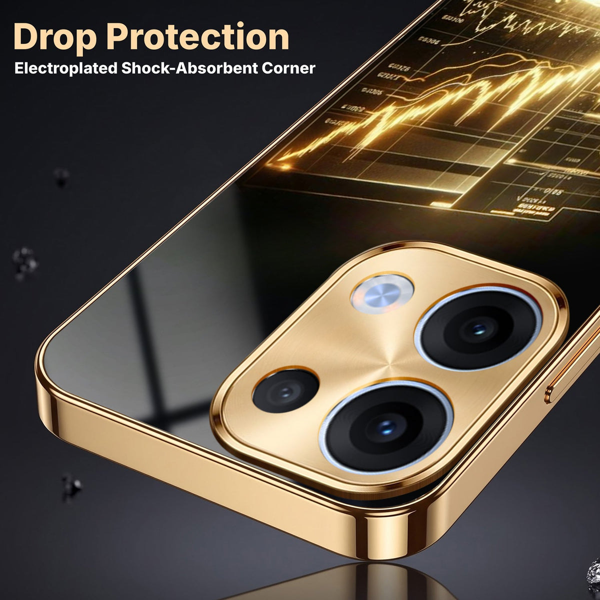 Oppo Reno 13 5G Luxury Wealth Trader Gold Electroplated Glass Case
