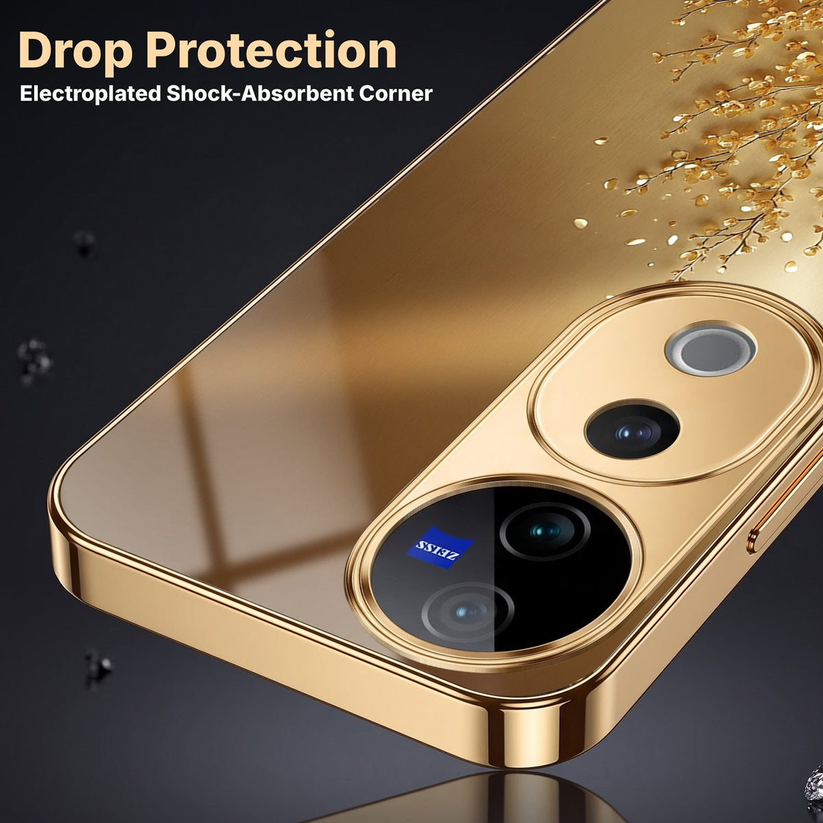 Vivo V40 Pro 5G Golden Tree Gold Electroplated Glass Phone Back Case