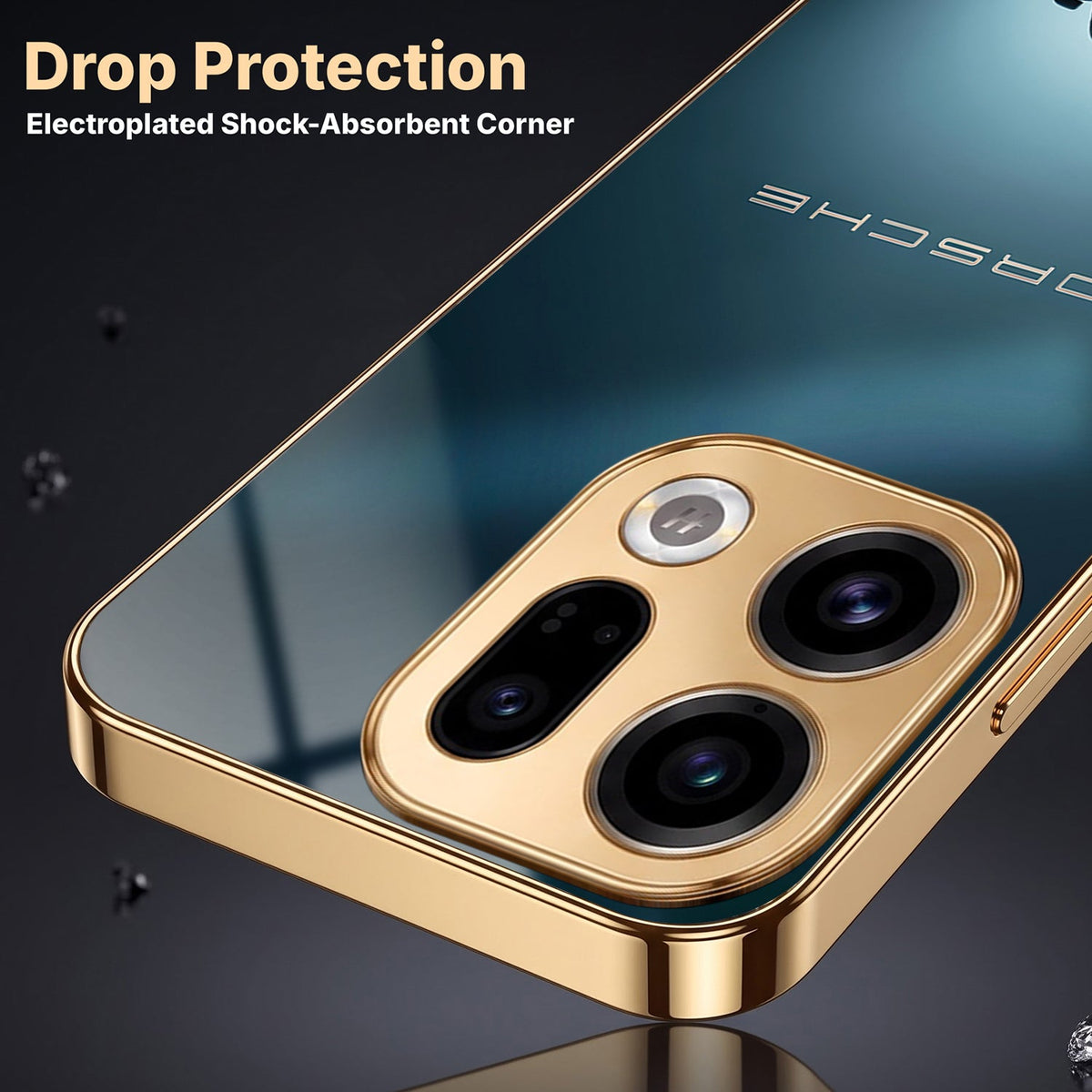 Oppo Find X9 5G Porsche Luxury Gold Electroplated Glass Phone Back Case