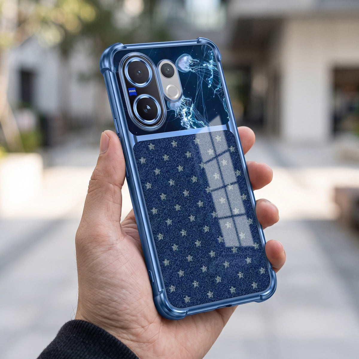 Vivo V60 5G Galaxy Stars Dual-Tone Transparent Blue Airbags Case