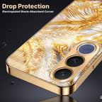 Vivo V70 FE 5G Golden Feather Marble Gold Electroplated Glass Phone Back Case