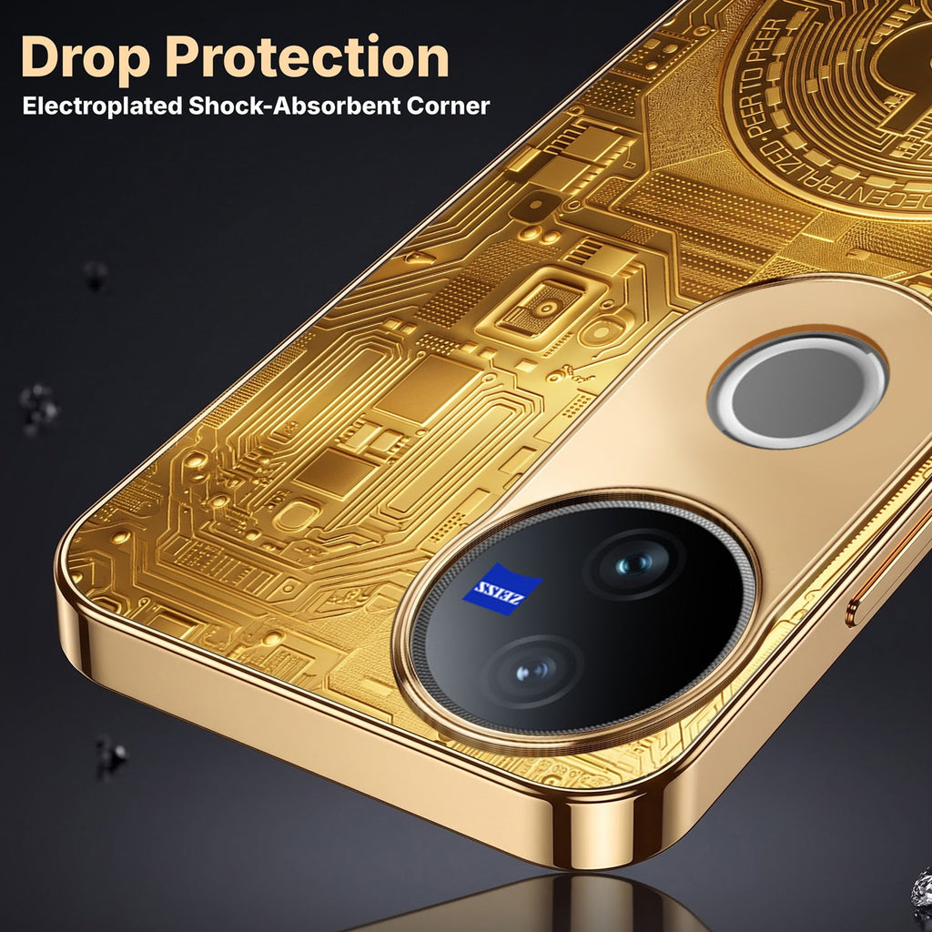 Vivo T4R 5G Bitcoin Gold Electroplated Glass Phone Back Case