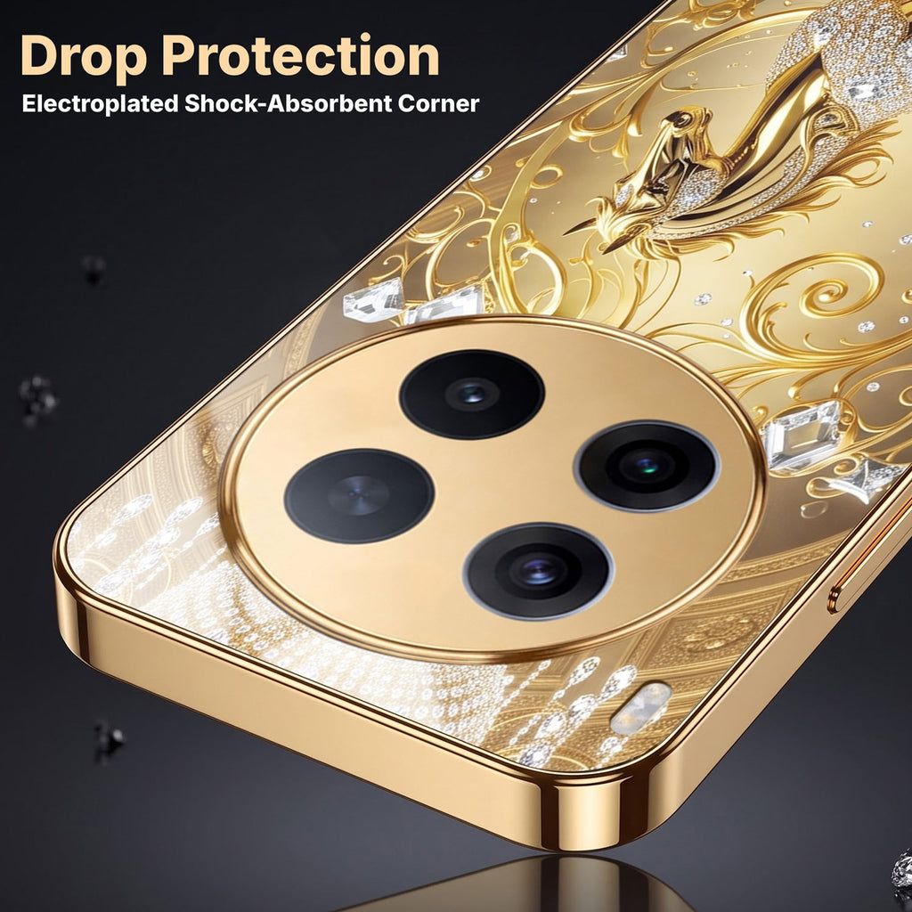 Vivo X300 Pro 5G Luxury Horse Texture Gold Electroplated Glass Phone Back Case