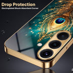 Samsung Galaxy A56 5G Golden Peacock Feather Gold Electroplated Glass Phone Back Case