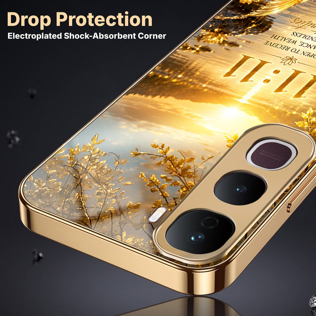 Vivo Y400 Pro 5G 11:11 Manifestation Gold Electroplated Glass Phone Back Case