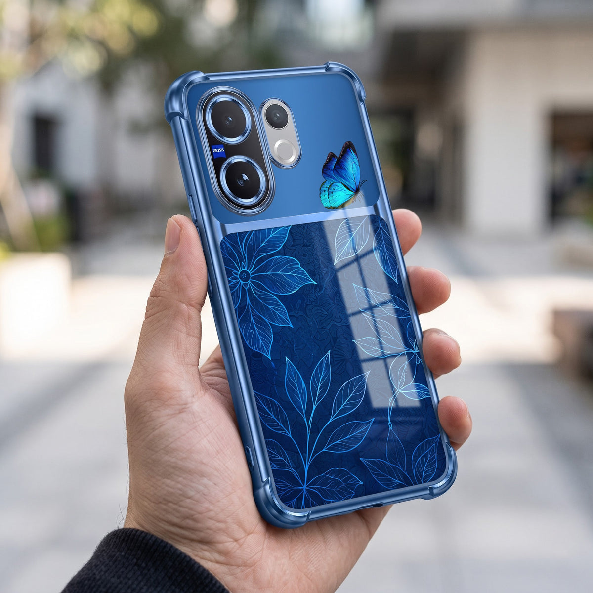 Vivo V60 5G Azure Butterfly Dual-Tone Transparent Blue Airbags Case