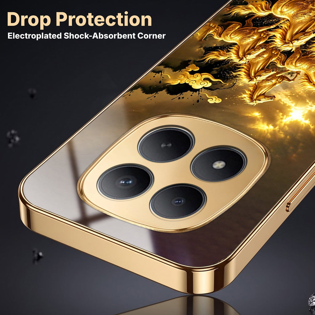Redmi Note 15 Pro+ 5G Horses Royal Glory Gold Electroplated Glass Phone Back Case
