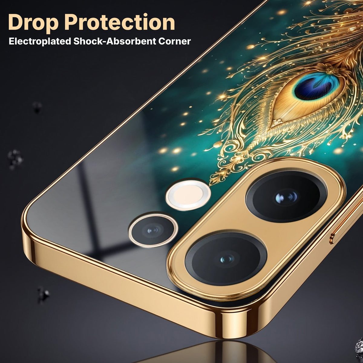 Vivo T4 Pro 5G Golden Peacock Feather Gold Electroplated Glass Phone Back Case