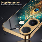 Vivo V60e 5G Golden Peacock Feather Gold Electroplated Glass Phone Back Case