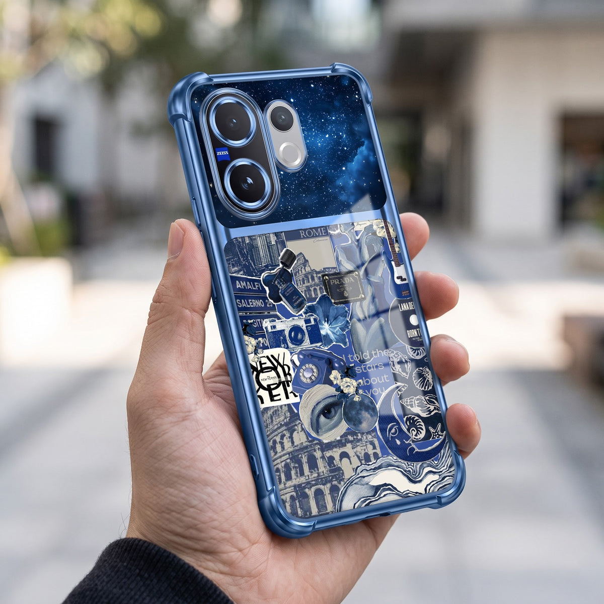 Vivo V60 5G Cosmic Vintage Dual-Tone Transparent Blue Airbags Case