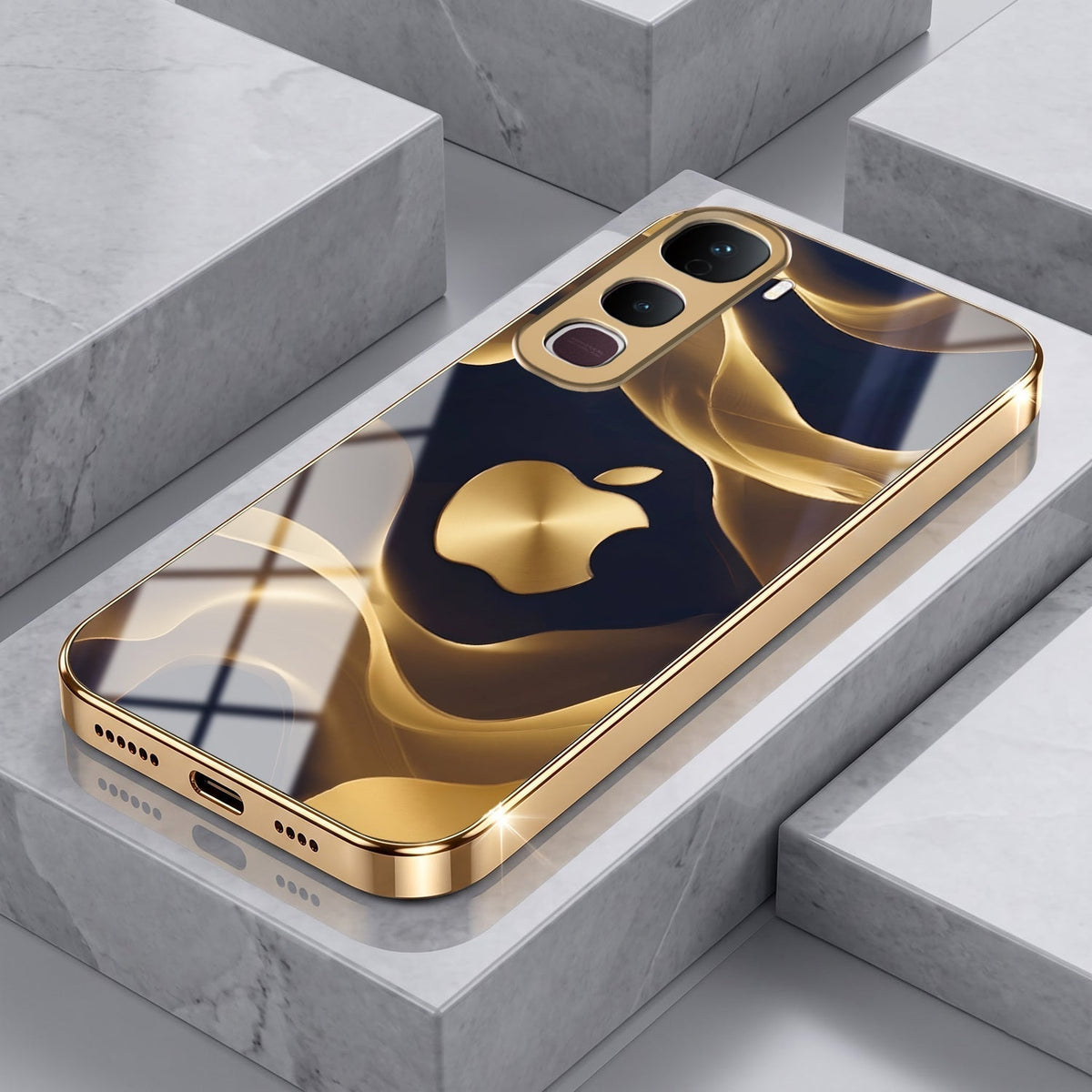 Vivo Y400 Pro 5G Luxury Wave Gold Electroplated Glass Phone Back Case