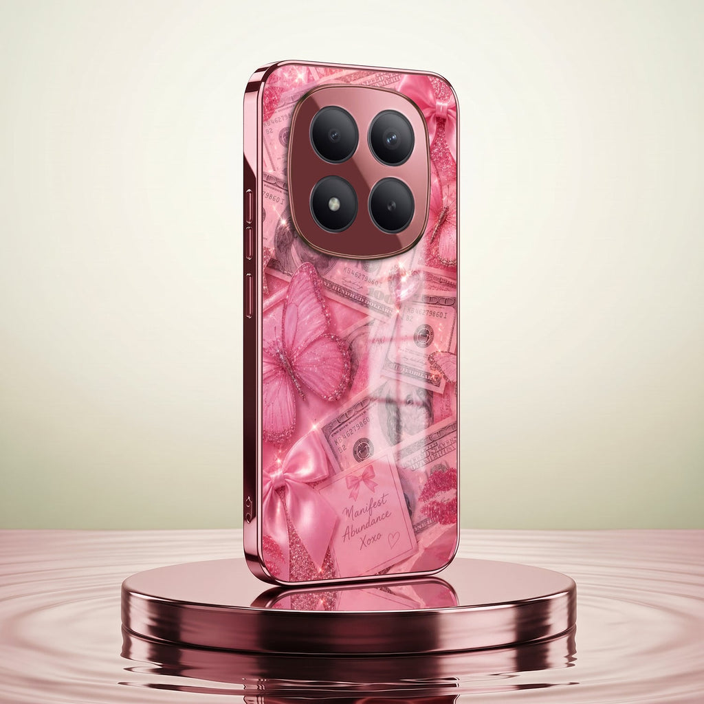 Redmi Note 15 Pro+ 5G Luxury Dollar Butterfly Pink Electroplated Glass Phone Back Case