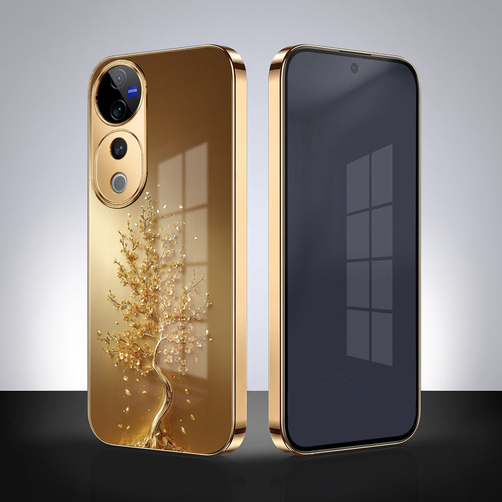 Vivo V40 Pro 5G Golden Tree Gold Electroplated Glass Phone Back Case
